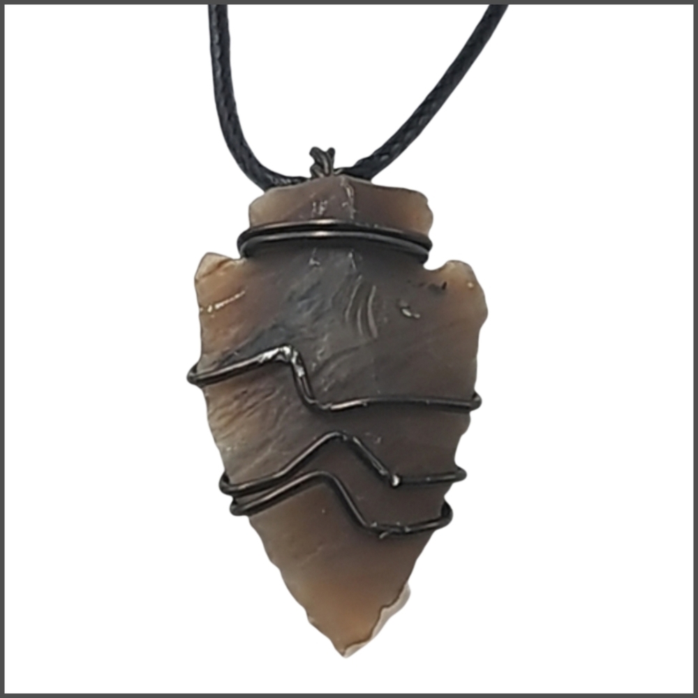 Hand-Wired Arrowhead Pendant with Black Cord Necklace